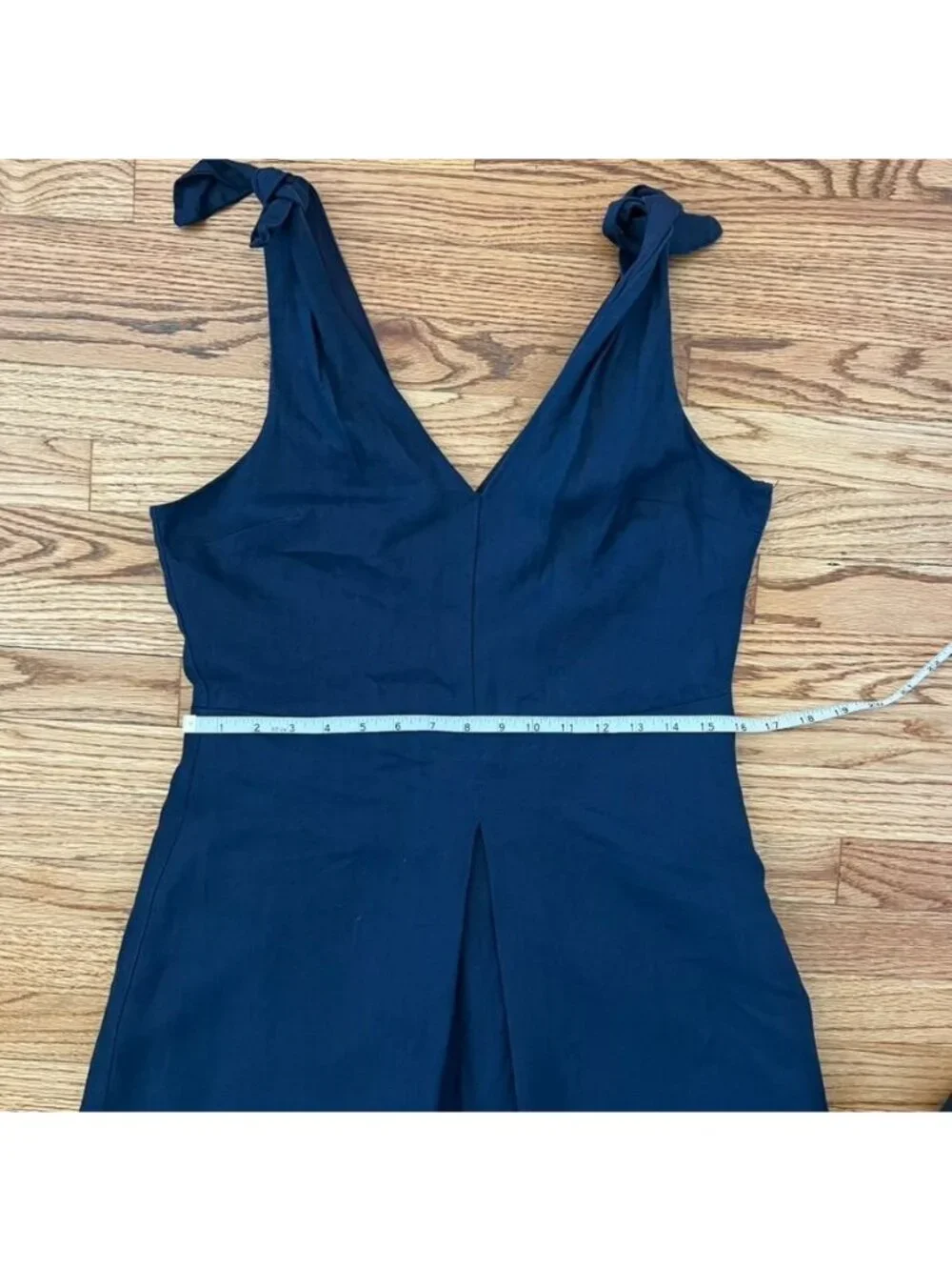 Classic Linen Sleeveless Navy Midi Dress V-Neckline Chic Twee Minimalist Sz 8 - Picture 13 of 16